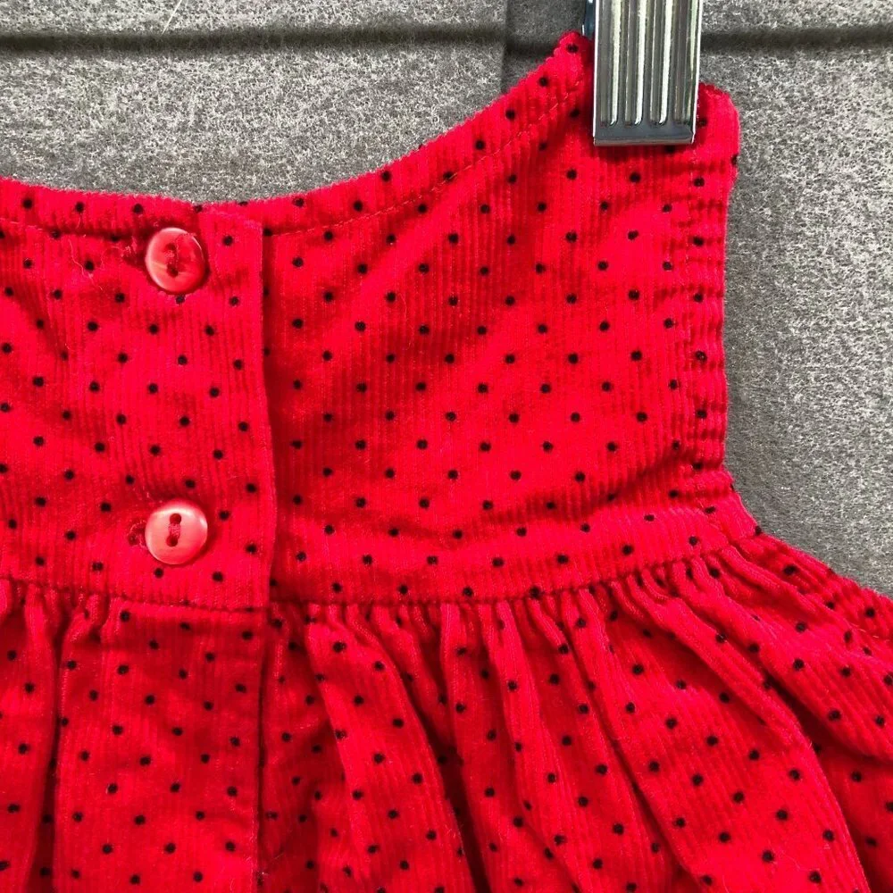 Vintage Girls 12-18M Holiday Pinafore Dress Red Corduroy Christmas‎ Embroidered